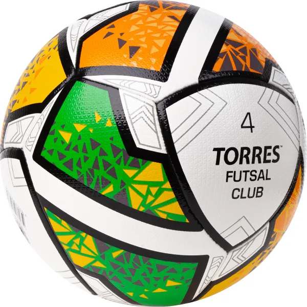 Мяч футзал. TORRES Futsal Club, FS323764, р.4, 10 пан. ПУ, 4 под. сл, гибрид. сш. бело-зел-оранж за 2&nbsp;264.40 ₽ в Пензе
